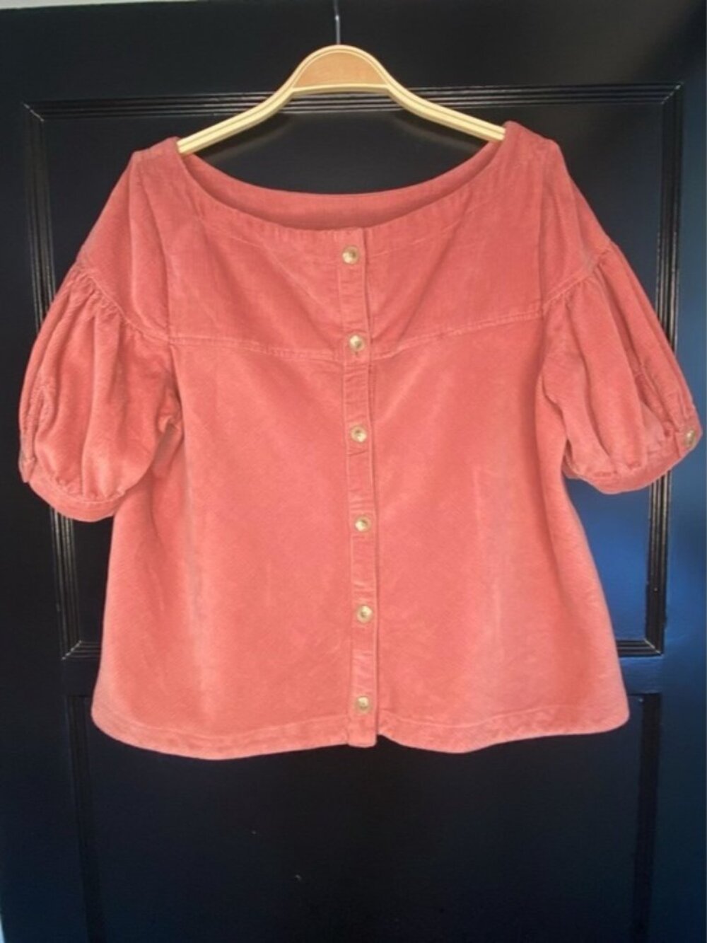 Free People Short Sleeve Corduroy Top in Rust